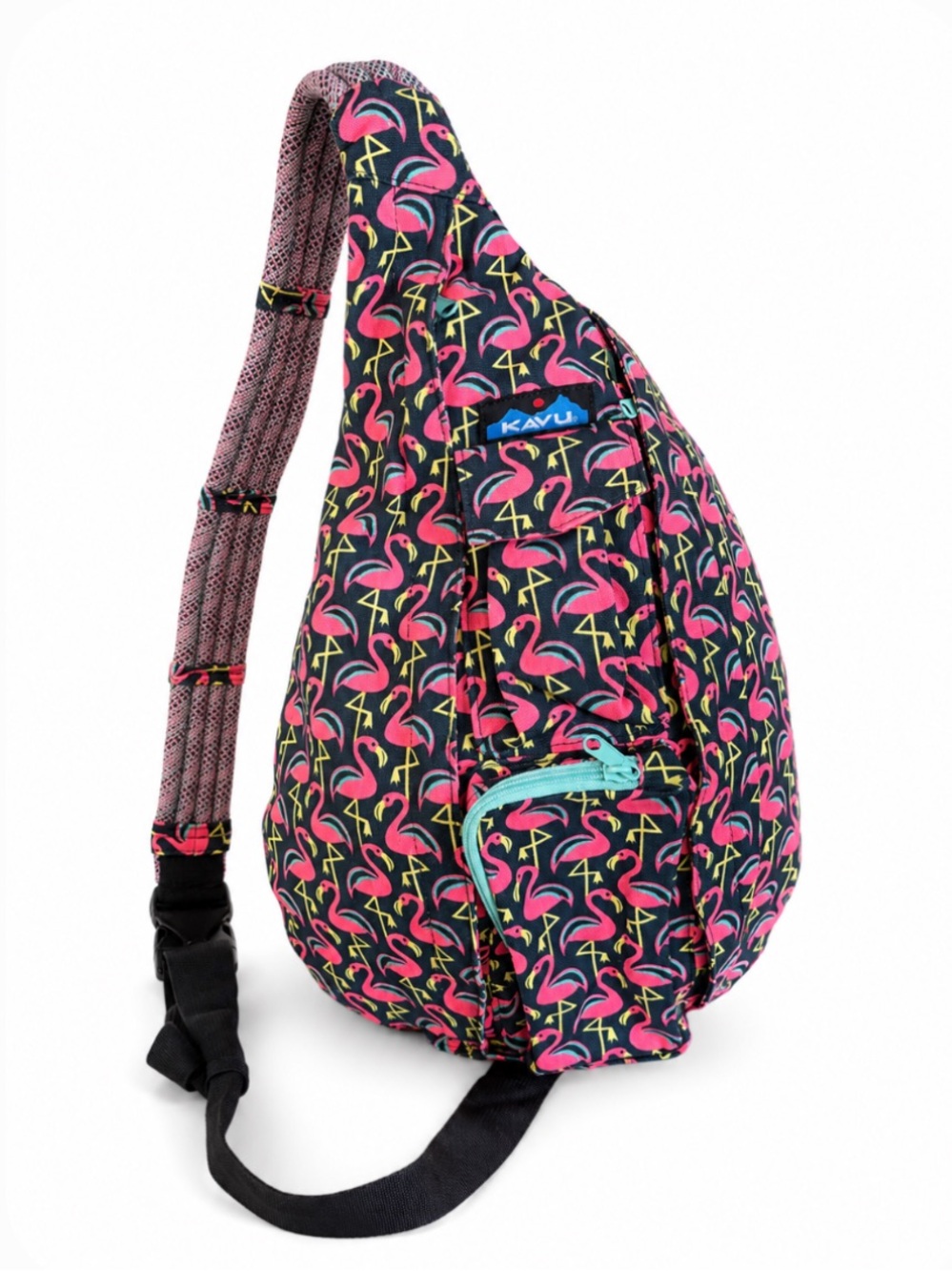 Kavu Original Rope Sling Backpack with Pink Flamingo Print